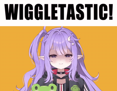 A Girl With Purple Hair Is Holding A Green Frog In Front Of A Sign That Says Wiggletastici GIF