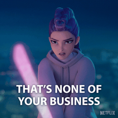 A Girl With Purple Hair Is Holding A Pink Light Saber And Says That 'S None Of Your Business Netflix GIF