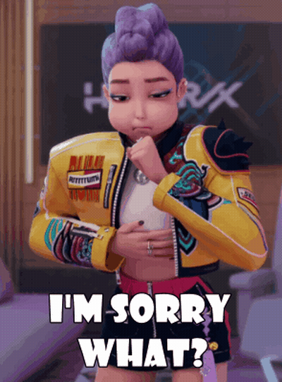 A Girl With Purple Hair Is Holding Her Stomach And Says I 'M Sorry What GIF