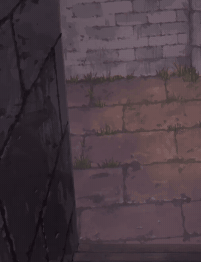 A Girl With Purple Hair Is Peeking Out From Behind A Stone Wall GIF