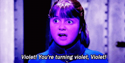 A Girl With Purple Hair Is Saying Violet You 'Re Turning Violet Violet . GIF