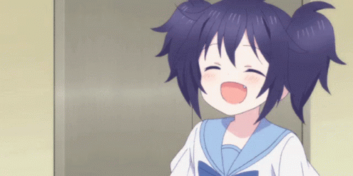 A Girl With Purple Hair Is Smiling And Wearing A Sailor Suit GIF
