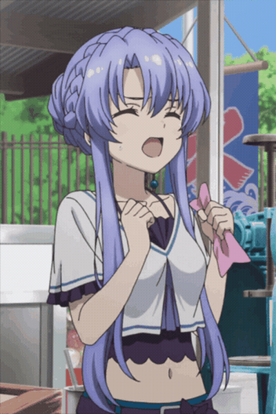 A Girl With Purple Hair Is Standing In Front Of A Sign That Says ' Ice ' GIF
