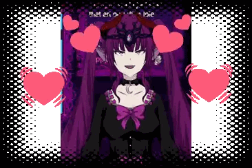A Girl With Purple Hair Is Surrounded By Pink Hearts And A Purple Background That Says That An O Love Sticker