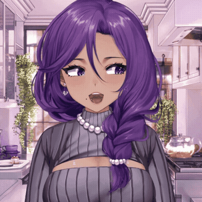A Girl With Purple Hair Is Wearing A Grey Sweater GIF