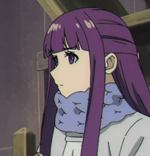 A Girl With Purple Hair Is Wearing A Scarf That Says X On It GIF