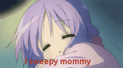 A Girl With Purple Hair Is Wrapped In A Blanket And Says I Sweepy Mommy GIF