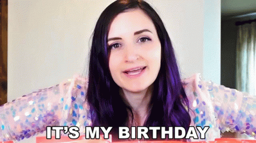 A Girl With Purple Hair Says It 'S My Birthday GIF