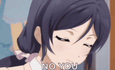 A Girl With Purple Hair Says " No You " GIF