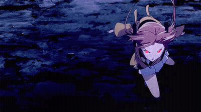A Girl With Red Eyes And Pigtails Looks Angry GIF