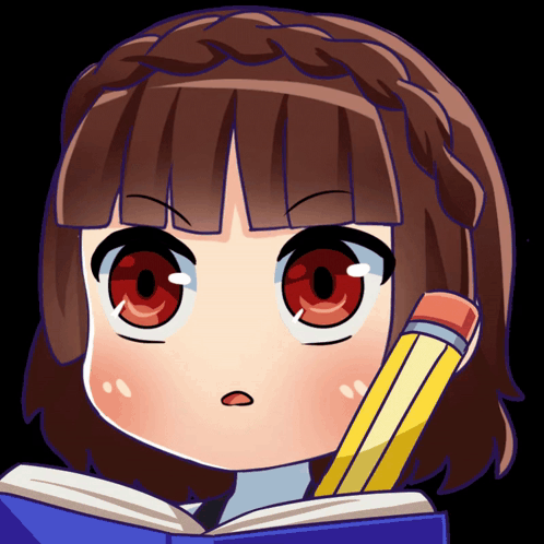 A Girl With Red Eyes Is Holding A Pencil In Her Hand GIF