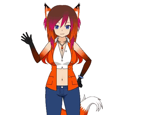 A Girl With Red Hair And A Fox Tail Is Waving Her Hand Sticker
