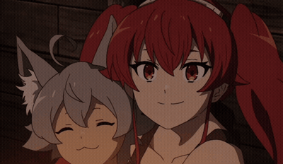 A Girl With Red Hair And A Girl With Gray Hair Are Standing Next To Each Other GIF