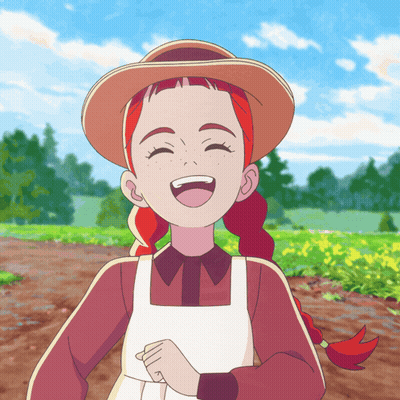 A Girl With Red Hair And A Straw Hat Is Smiling In A Field GIF