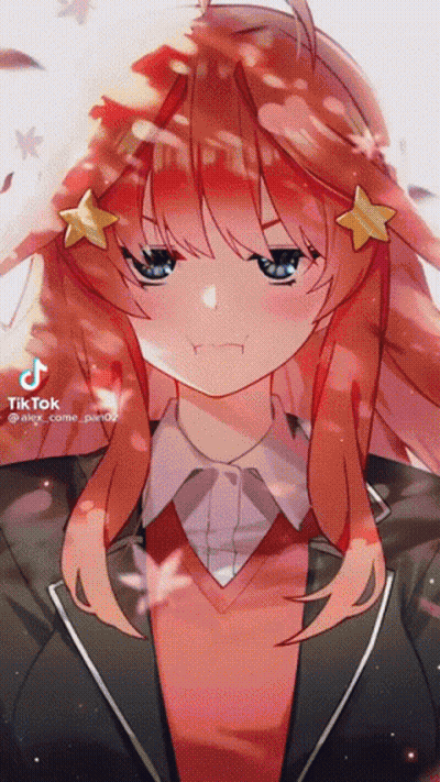 A Girl With Red Hair And Blue Eyes Has A Star On Her Hair GIF