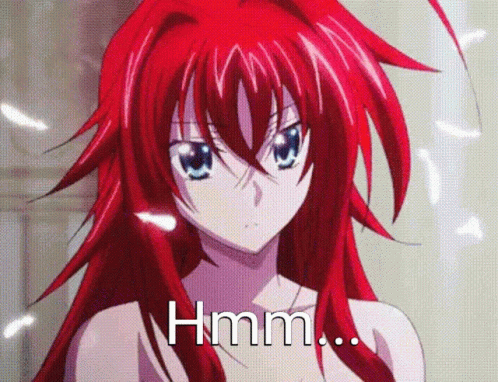 A Girl With Red Hair And Blue Eyes Has The Word Hmm Written On Her Chest GIF