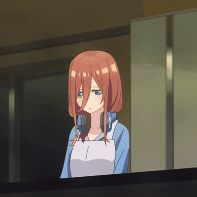 A Girl With Red Hair And Blue Eyes Is Wearing Headphones And A White Apron GIF