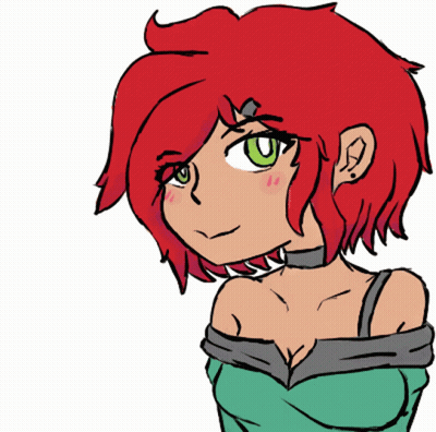 A Girl With Red Hair And Green Eyes Is Wearing A Choker GIF