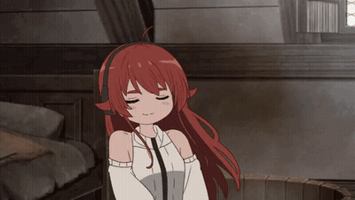 A Girl With Red Hair And Headphones On Her Head GIF