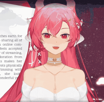 A Girl With Red Hair And Horns Is Wearing A White Top GIF