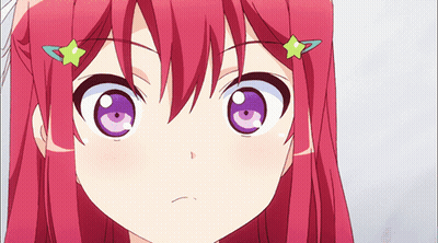 A Girl With Red Hair And Purple Eyes Has A Green Star In Her Hair GIF