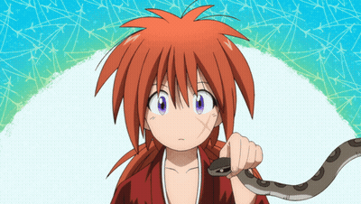 A Girl With Red Hair And Purple Eyes Holds A Snake GIF