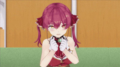 A Girl With Red Hair And White Gloves Is Sitting On A Green Carpet GIF