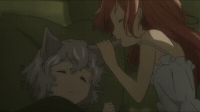 A Girl With Red Hair Is Brushing Another Girl 'S Hair With A Knife GIF