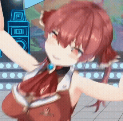 A Girl With Red Hair Is Dancing On A Stage In Front Of A Speaker . GIF