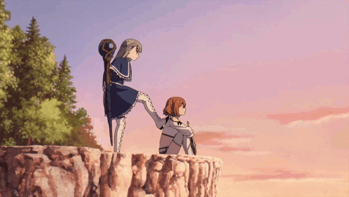 A Girl With Red Hair Is Flying Through The Air With A Sword In Her Hand GIF