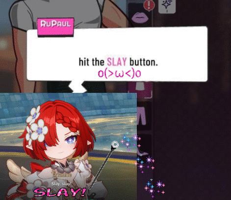 A Girl With Red Hair Is Holding A Cane And Says " Slay " GIF