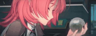 A Girl With Red Hair Is Holding A Clear Ball In Her Hands . GIF