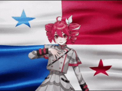 A Girl With Red Hair Is In Front Of A Flag GIF