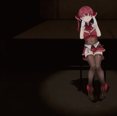 A Girl With Red Hair Is Kneeling Down And Pointing At Something GIF