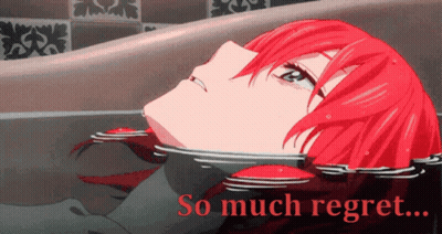 A Girl With Red Hair Is Laying In A Bathtub With The Words " So Much Regret " Above Her GIF