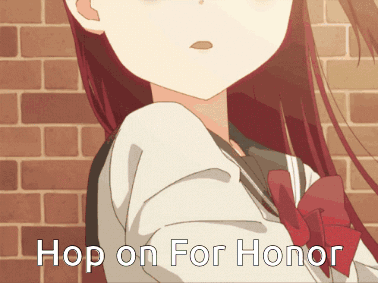 A Girl With Red Hair Is Standing In Front Of A Brick Wall And Says Hop On For Honor GIF