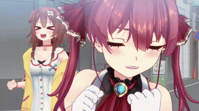 A Girl With Red Hair Is Standing Next To Another Girl In Front Of A Sign That Says 2 Mart GIF