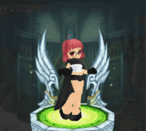 A Girl With Red Hair Is Standing On A Green Circle With Wings GIF
