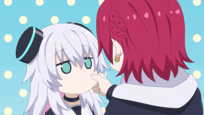 A Girl With Red Hair Is Touching A Girl With White Hair GIF