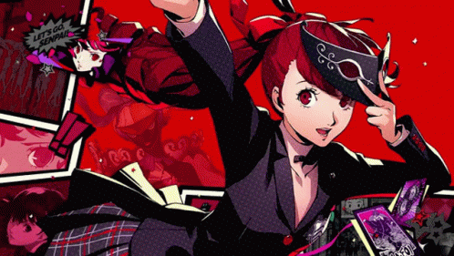 A Girl With Red Hair Is Wearing A Mask That Says Let 'S Go Senpai On It GIF
