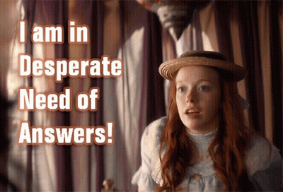 A Girl With Red Hair Is Wearing A Straw Hat With The Words I Am In Desperate Need Of Answers Behind Her GIF
