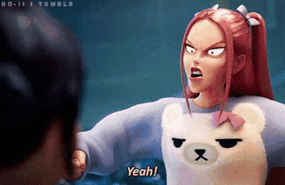 A Girl With Red Hair Is Wearing A Teddy Bear Sweater And Yelling Yeah GIF