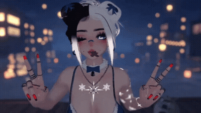A Girl With Red Nails Is Giving A Peace Sign With Her Hands GIF