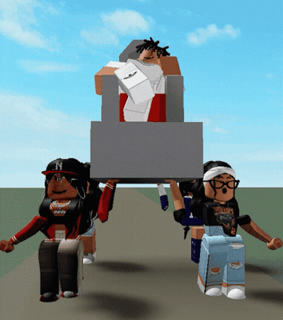 A Girl With The Letter N On Her Hat Is Holding A Large Box GIF