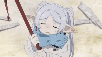 A Girl With White Hair And A Blue Scarf Around Her Neck GIF