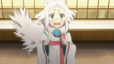 A Girl With White Hair And A Blue Tail Is Holding A Blue Ball GIF