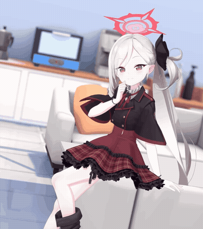 A Girl With White Hair And A Red Circle On Her Head GIF