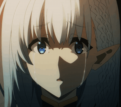 A Girl With White Hair And Blue Eyes Is Crying With Tears Running Down Her Face GIF