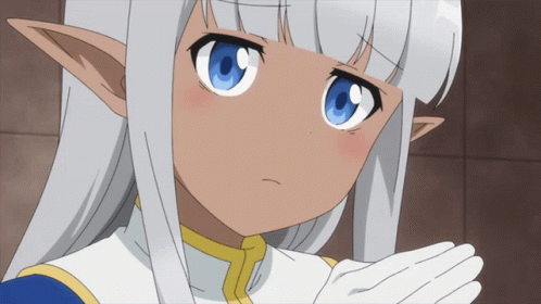 A Girl With White Hair And Blue Eyes Is Looking At The Camera GIF