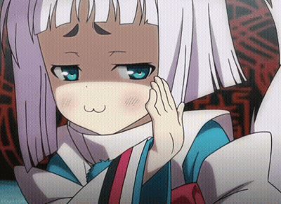 A Girl With White Hair And Blue Eyes Is Making A Face With Her Hand GIF